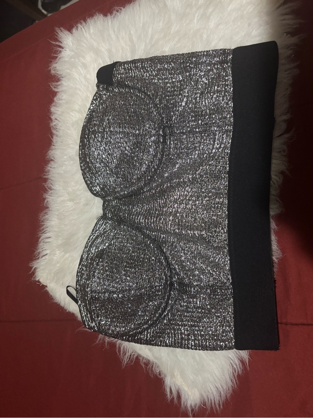Forever 21 Black & Silver Metallic Strapless Longline Bandeau